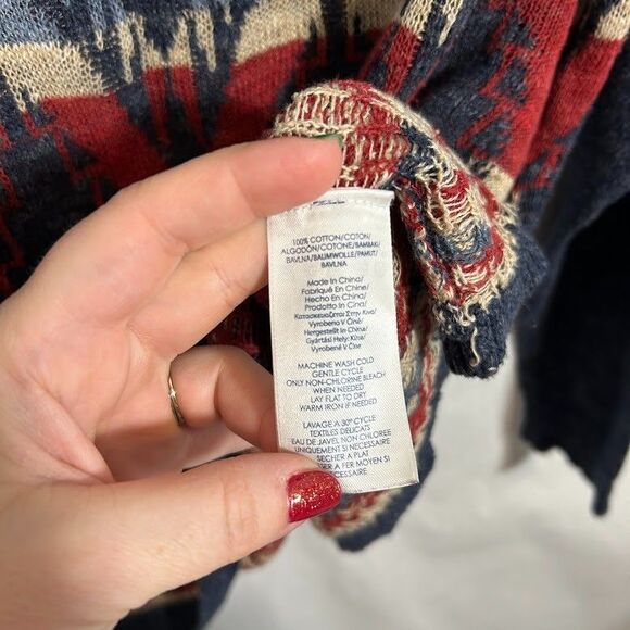 Chaps Womens Southwestern Knit Sweater L Blue Red 100% Cotton Aztec - Picture 6 of 6